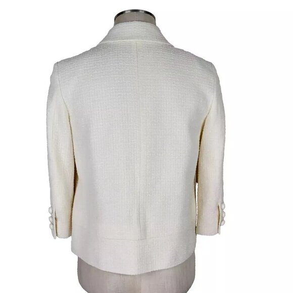 Talbots Blazer Size 8 Cream Wool Blend Nubby Pockets 3/4 Sleeve 6 Button Lined - Picture 4 of 12